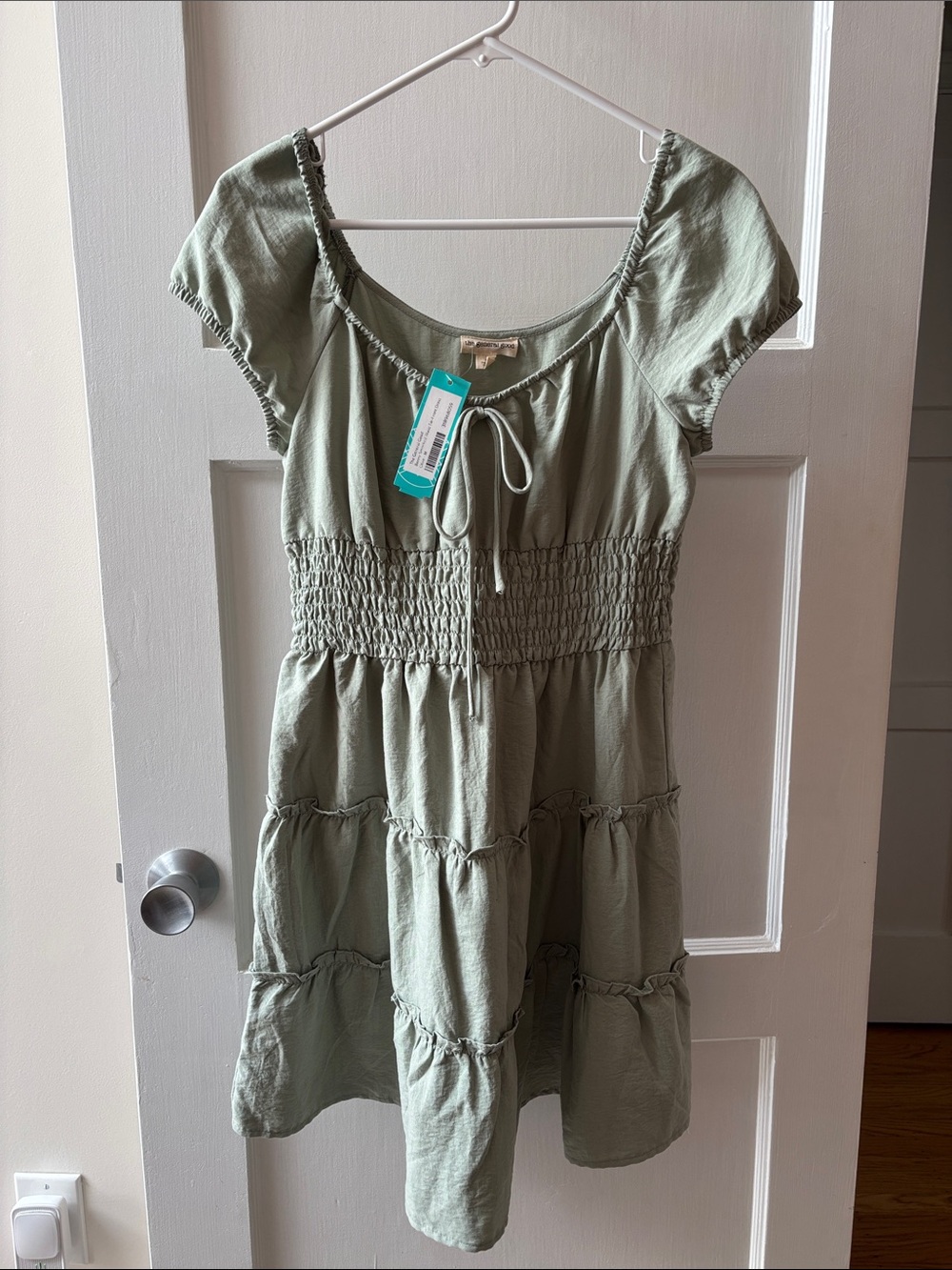 Girls Sage Green Tiered Smocked Waist Casual Dress